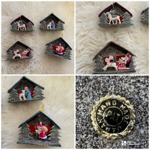 Vtg 50s Putz-style House Christmas mini diorama ornaments Set Of 4